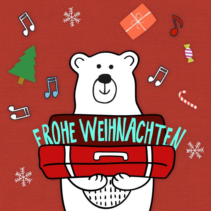 Frohe Weihnachten wünscht Ben mit seinem Liederkoffer